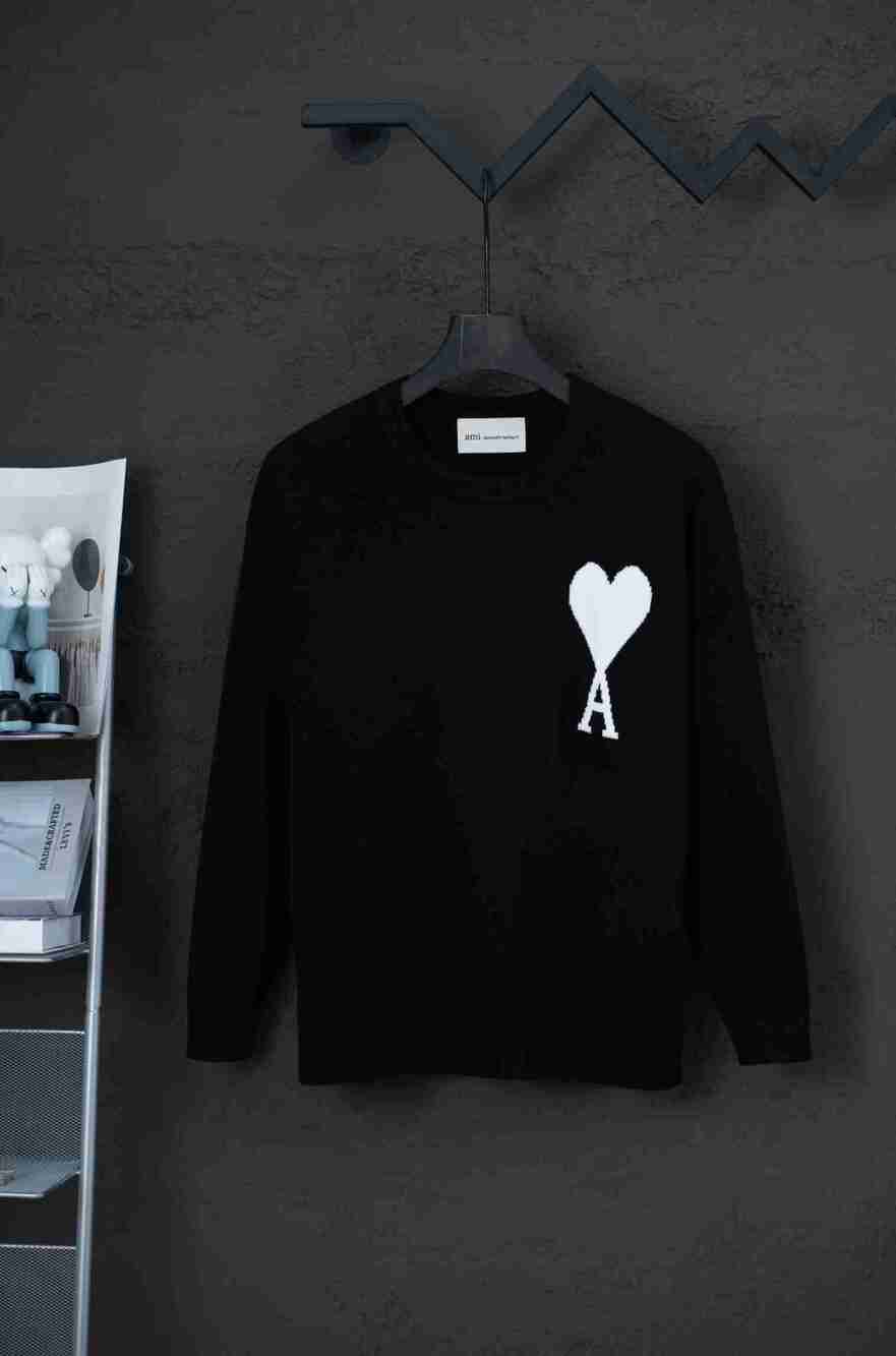 AMI de Coeur Black White Heart‑A Logo Unisex Knit Sweater